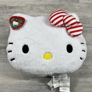 Hello Kitty Christmas Theme With Red & White Striped Bow Plush Ultra Soft Pillow